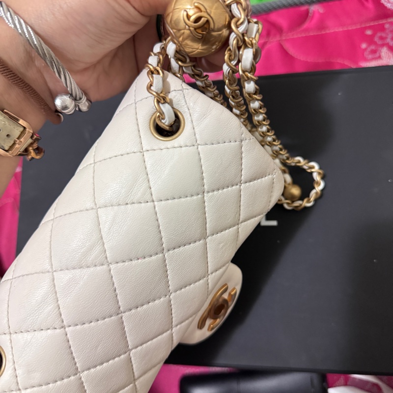 ✨ Chanel 金球方胖 小羊皮 白色稀有款|正品鑑定|附防塵袋與盒子✨-20
