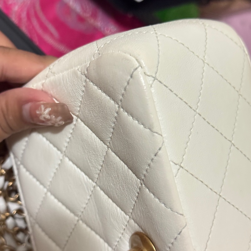 ✨ Chanel 金球方胖 小羊皮 白色稀有款|正品鑑定|附防塵袋與盒子✨-25