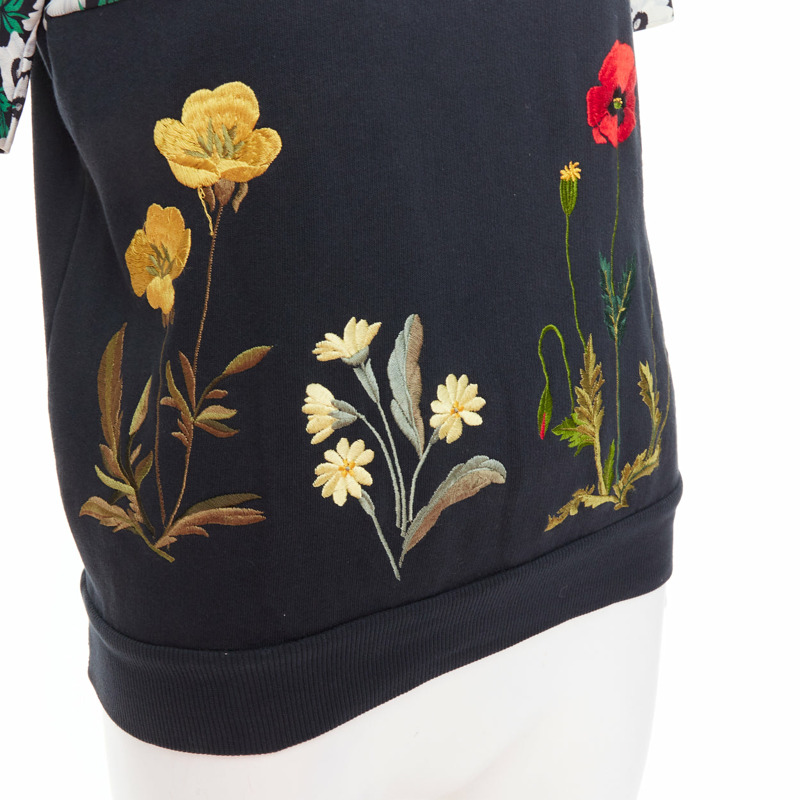 STELLA MCCARTNEY 2015 black cotton poppy daisy embroidery sweater IT38 XS-1