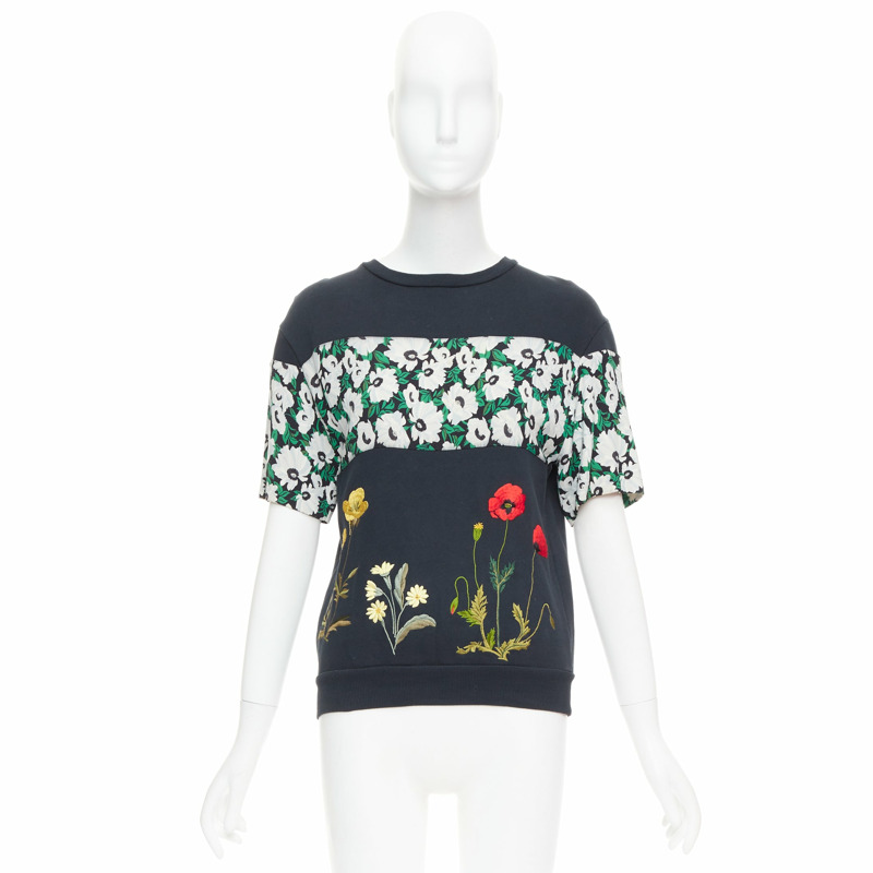 STELLA MCCARTNEY 2015 black cotton poppy daisy embroidery sweater IT38 XS-8