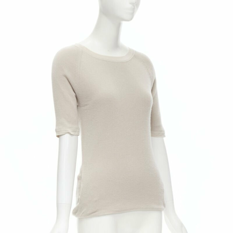 CHLOE Perle beige cashmere silk gold zip back short sleeve sweater S-2
