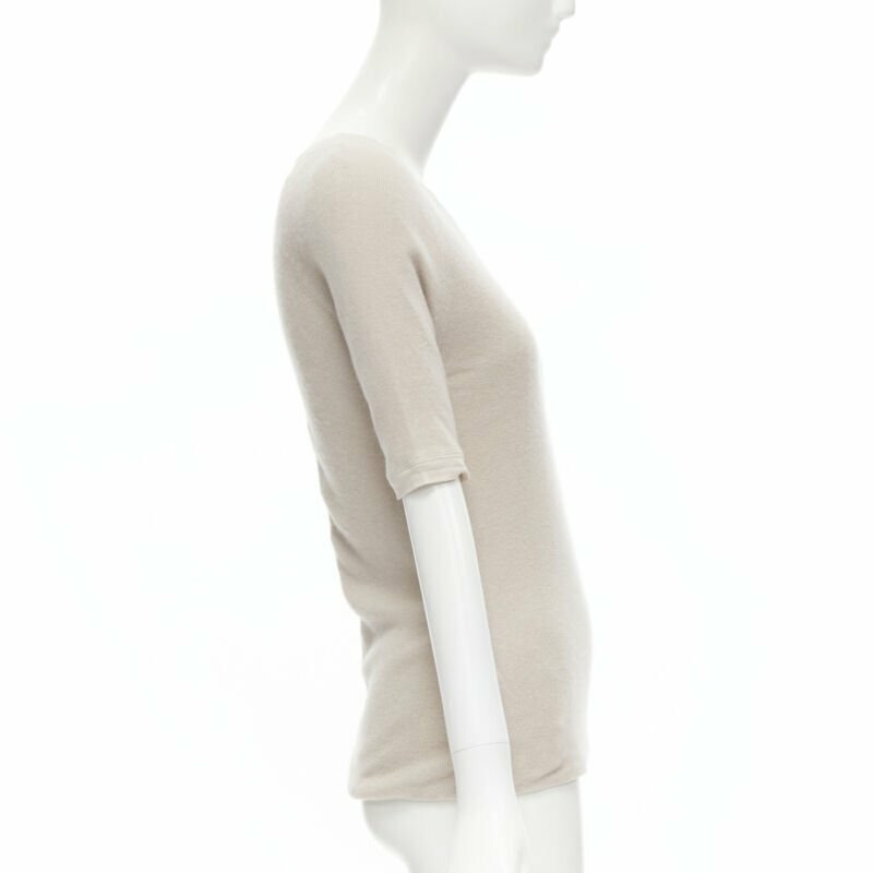 CHLOE Perle beige cashmere silk gold zip back short sleeve sweater S-3