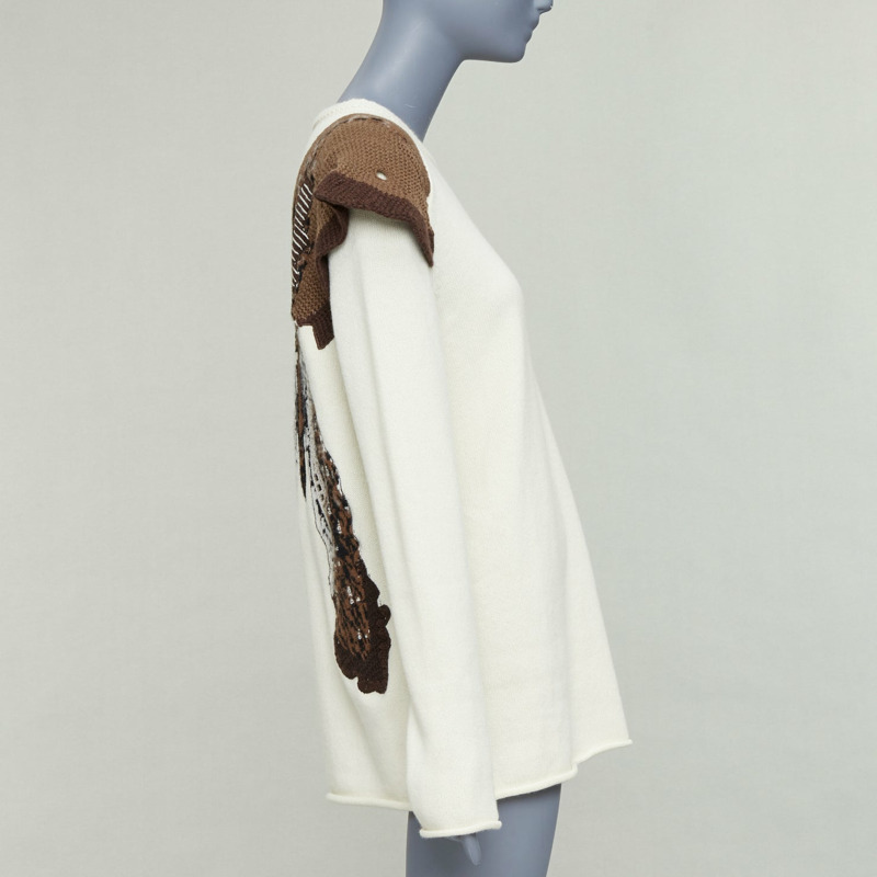 CHLOE 2023 natural white wool cashmere flutter knit applique sweater M-4