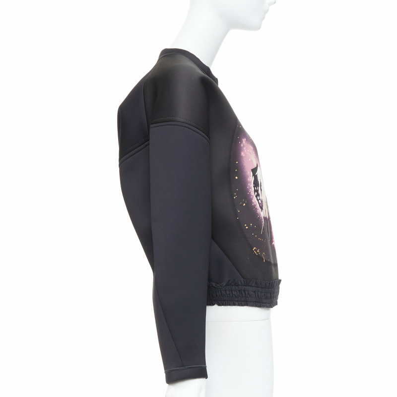 BALENCIAGA 2012 Runway Egyptofunk black sci-fi print ruffle cropped boxy scuba top FR38 M-3