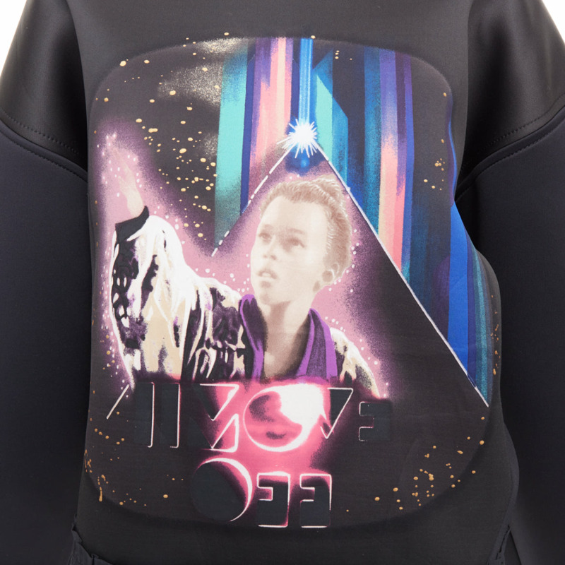 BALENCIAGA 2012 Runway Egyptofunk black sci-fi print ruffle cropped boxy scuba top FR38 M-6