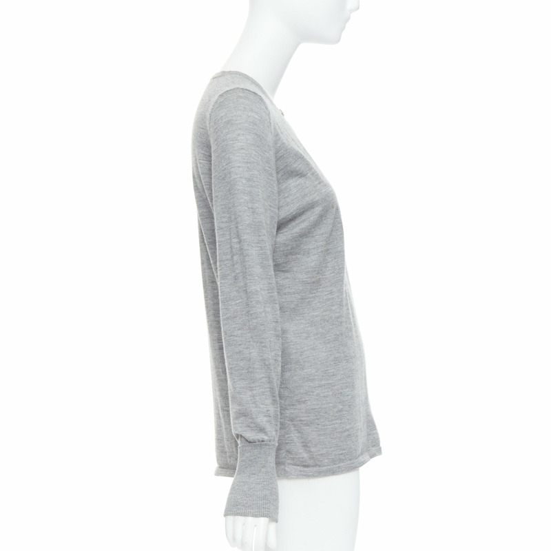 CHANEL 100% cashmere grey Camellia CC button keyhole sweater FR44 XXL-3
