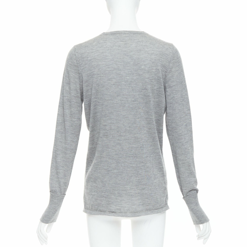 CHANEL 100% cashmere grey Camellia CC button keyhole sweater FR44 XXL-4