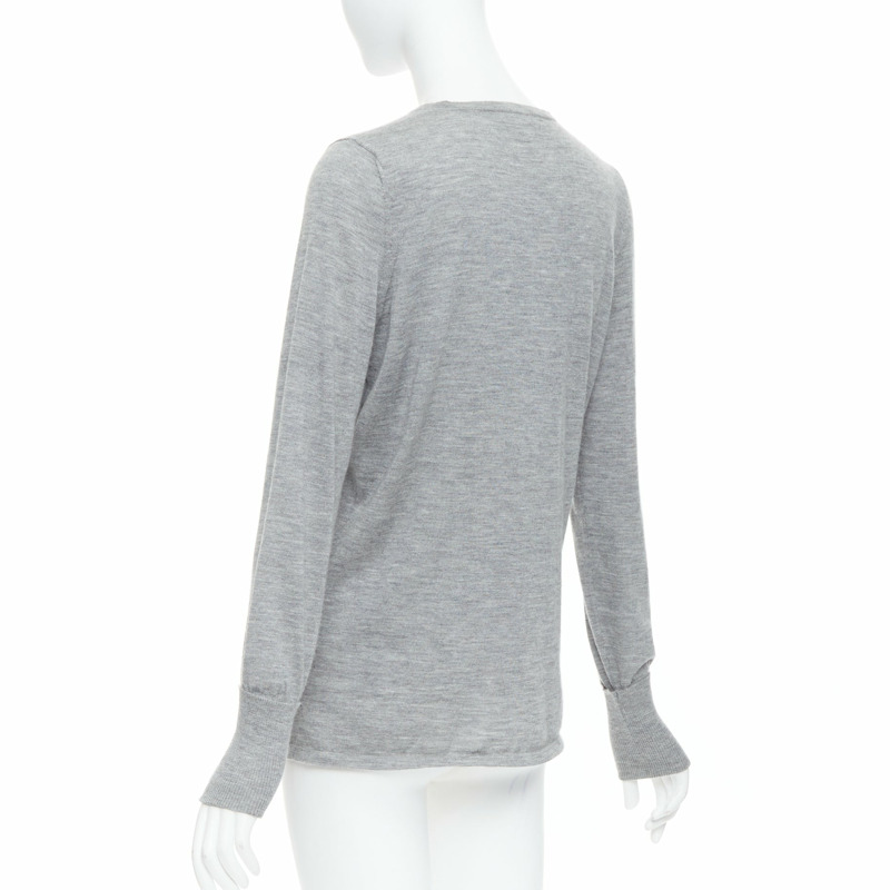 CHANEL 100% cashmere grey Camellia CC button keyhole sweater FR44 XXL-5