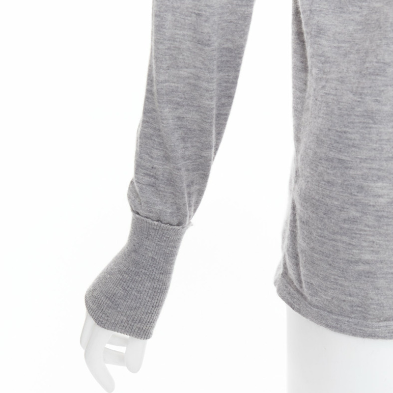 CHANEL 100% cashmere grey Camellia CC button keyhole sweater FR44 XXL-6