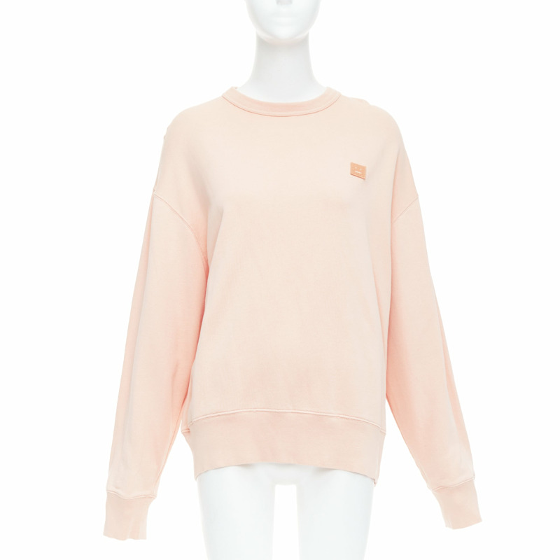 ACNE STUDIOS Fairah Face pink smiley square cotton pullover sweatshirt XS-0