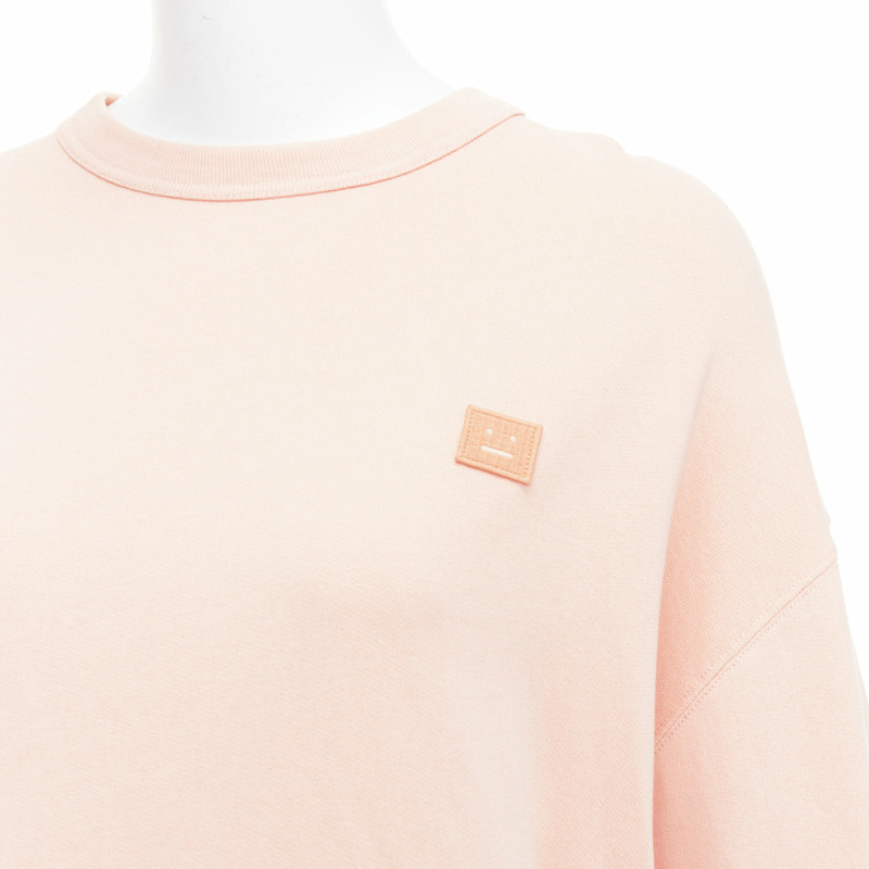ACNE STUDIOS Fairah Face pink smiley square cotton pullover sweatshirt XS-1