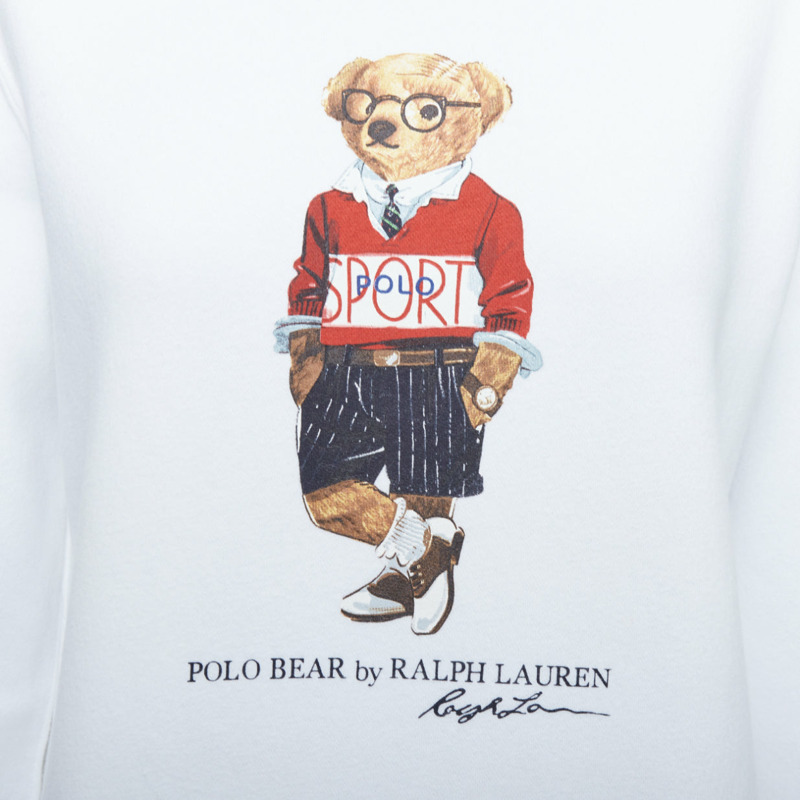 POLO RALPH LAUREN red bear print white cotton blend pullover XS-1