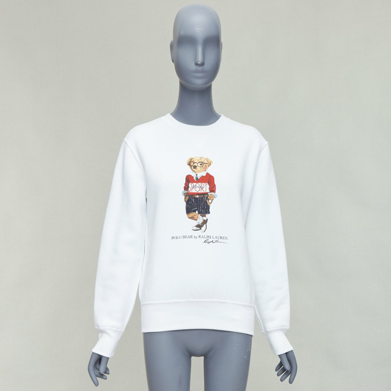 POLO RALPH LAUREN red bear print white cotton blend pullover XS-8