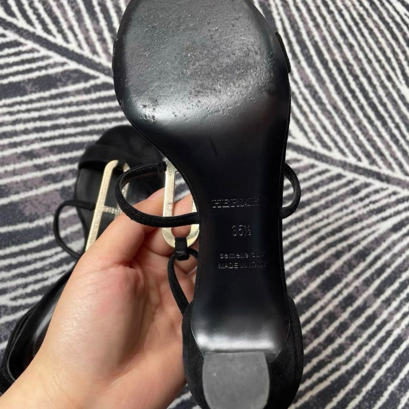 hermès 猪鼻子水鑽款絲絨高跟鞋凉鞋 35.5號，穿兩次閒置 輕微穿著痕跡-4