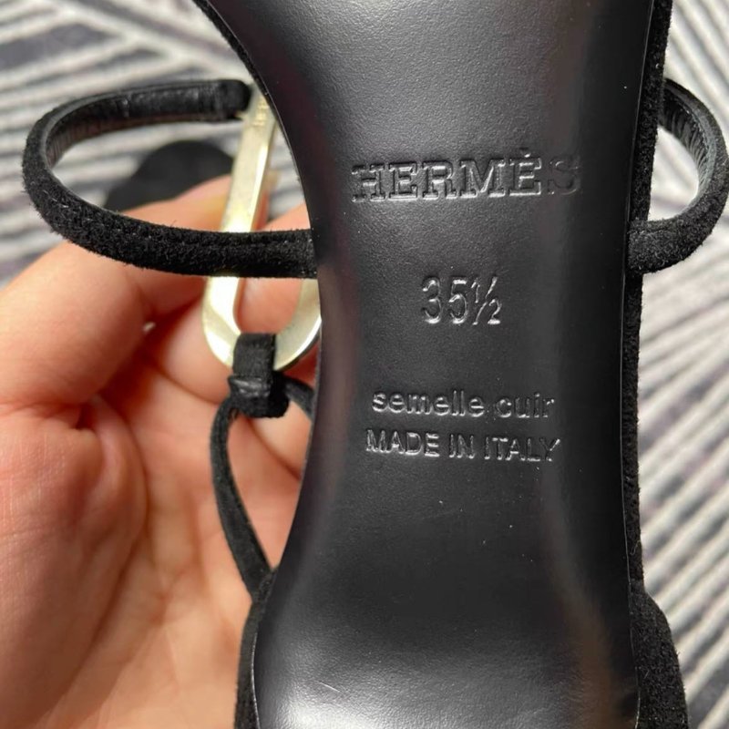 hermès 猪鼻子水鑽款絲絨高跟鞋凉鞋 35.5號，穿兩次閒置 輕微穿著痕跡-5