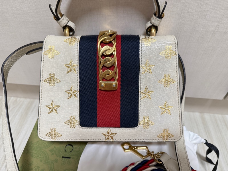 Gucci 古馳Sylvie 塞爾維亞 限量款 小號牛皮 燙金手柄款-6