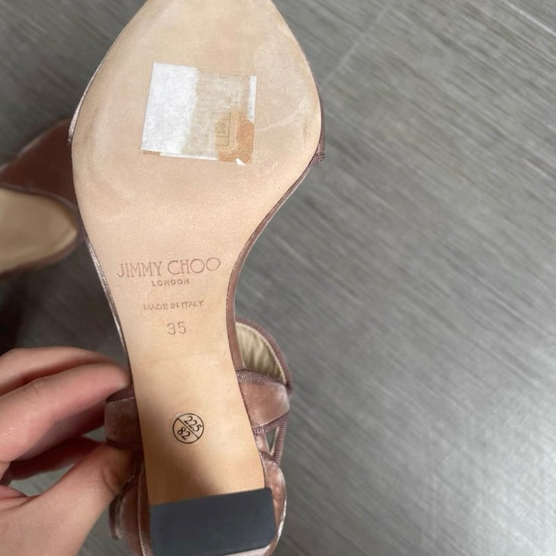 Jimmy choo 絲絨高跟涼鞋 35號 35.5也可以 鞋跟9cm 全新僅試穿-4