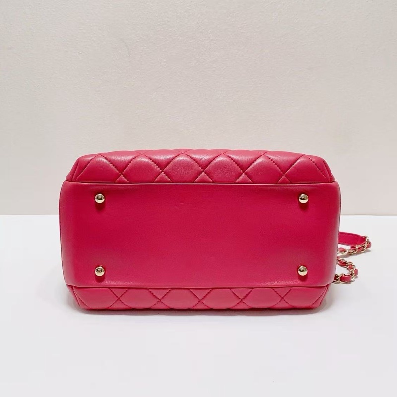 CHANEL16K紅粉金保齡球手提肩背斜背包 26*14*14 99新配件塵袋-5