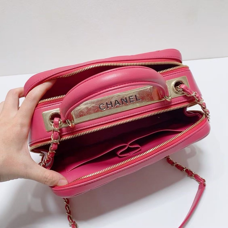CHANEL16K紅粉金保齡球手提肩背斜背包 26*14*14 99新配件塵袋-7