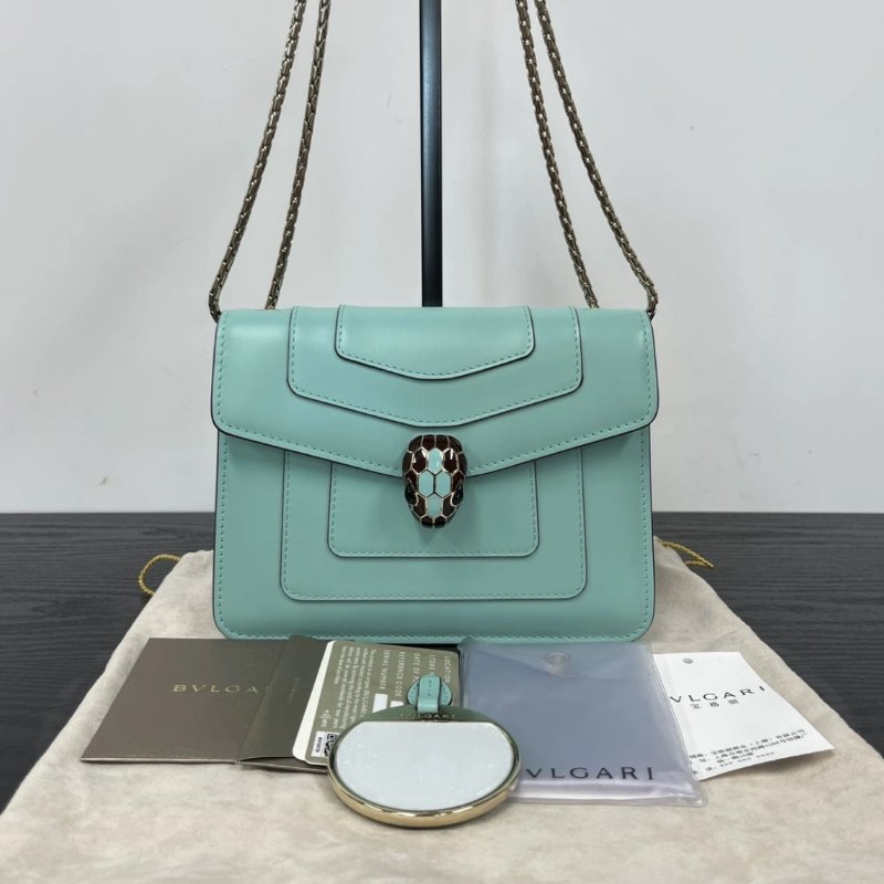 BVLGARI 海藍寶石色中號蛇頭肩背斜背包 20*14*4.5 99新配件塵袋保卡吊牌鏡子雨衣-0