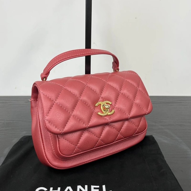 CHANEL 粉金菱格紋方胖子肩背斜背鏈條包19*14*7 99新配件塵袋保卡-1