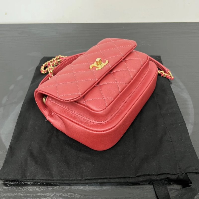CHANEL 粉金菱格紋方胖子肩背斜背鏈條包19*14*7 99新配件塵袋保卡-3