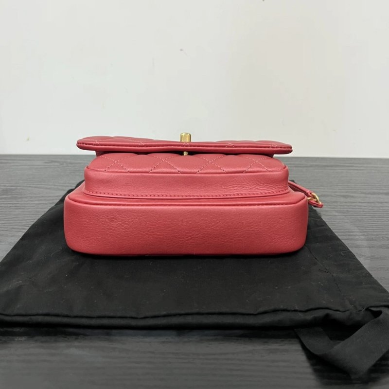 CHANEL 粉金菱格紋方胖子肩背斜背鏈條包19*14*7 99新配件塵袋保卡-4