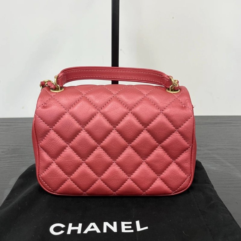 CHANEL 粉金菱格紋方胖子肩背斜背鏈條包19*14*7 99新配件塵袋保卡-5