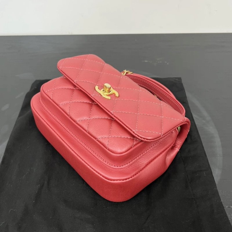 CHANEL 粉金菱格紋方胖子肩背斜背鏈條包19*14*7 99新配件塵袋保卡-2