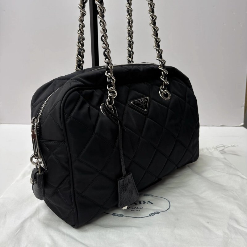 PRADA 黑銀尼龍波士頓30托特肩背手提包 30*20*10 99新配件塵袋鑰匙鎖-1