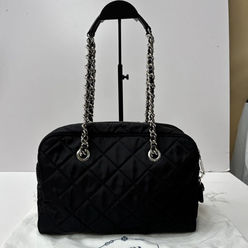 PRADA 黑銀尼龍波士頓30托特肩背手提包 30*20*10 99新配件塵袋鑰匙鎖-5