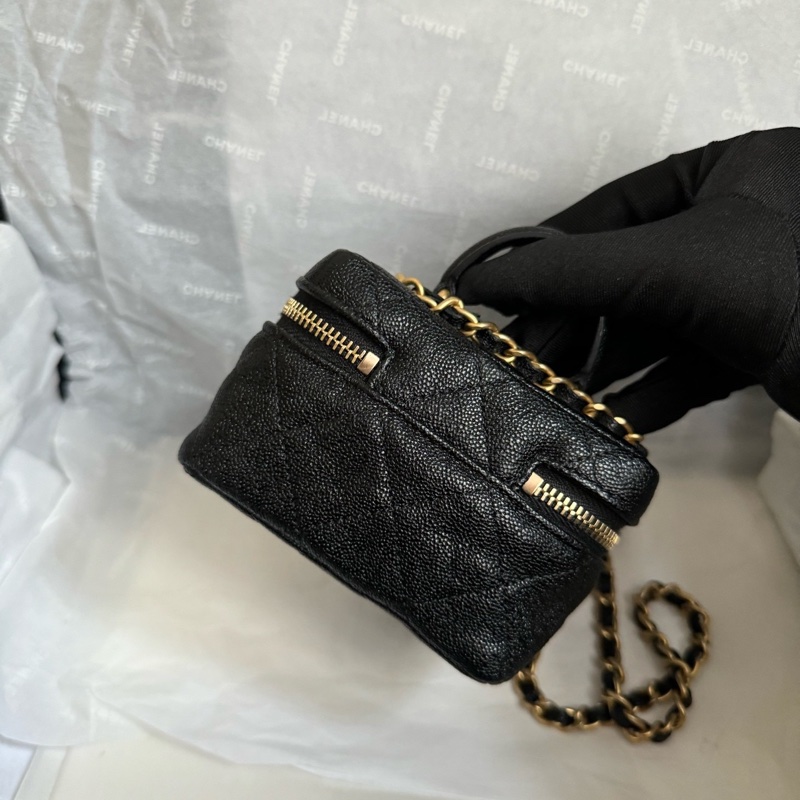Chanel 香奈兒 mini vanity黑金荔枝皮化妝包 31開配件：身份卡 防塵袋 ~-4