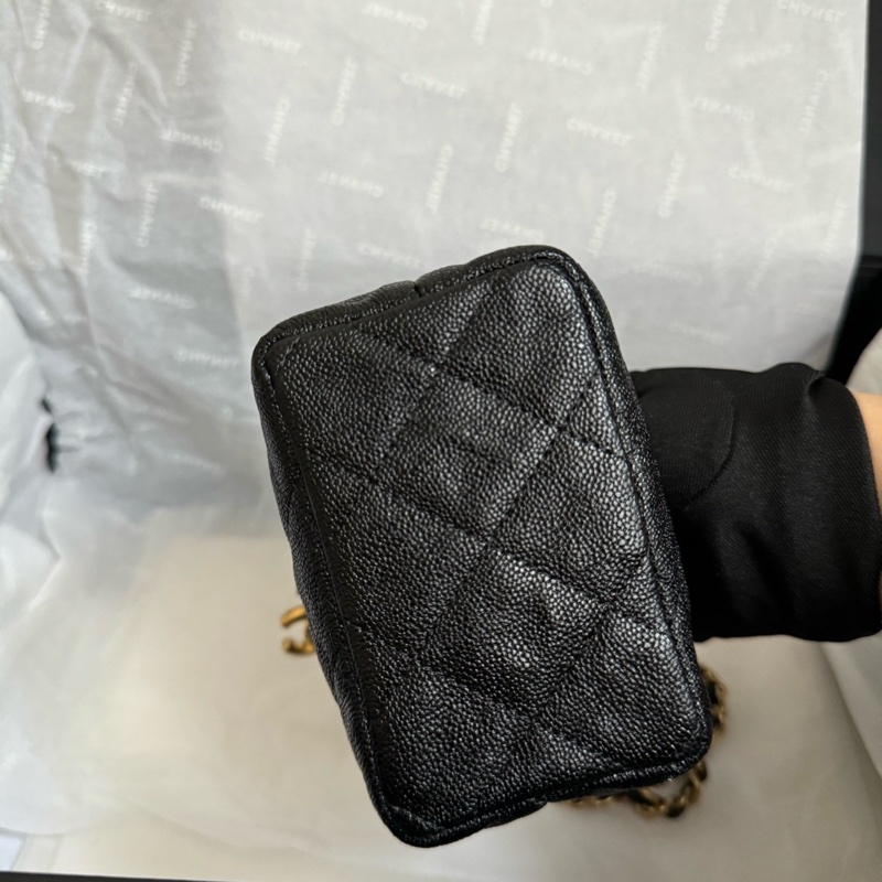 Chanel 香奈兒 mini vanity黑金荔枝皮化妝包 31開配件：身份卡 防塵袋 ~-5