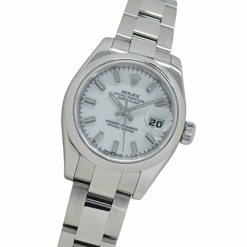 Rolex Datejust 179160 M 編號女士自動腕錶，不鏽鋼，銀色，白色，輪盤紋，拋光-0