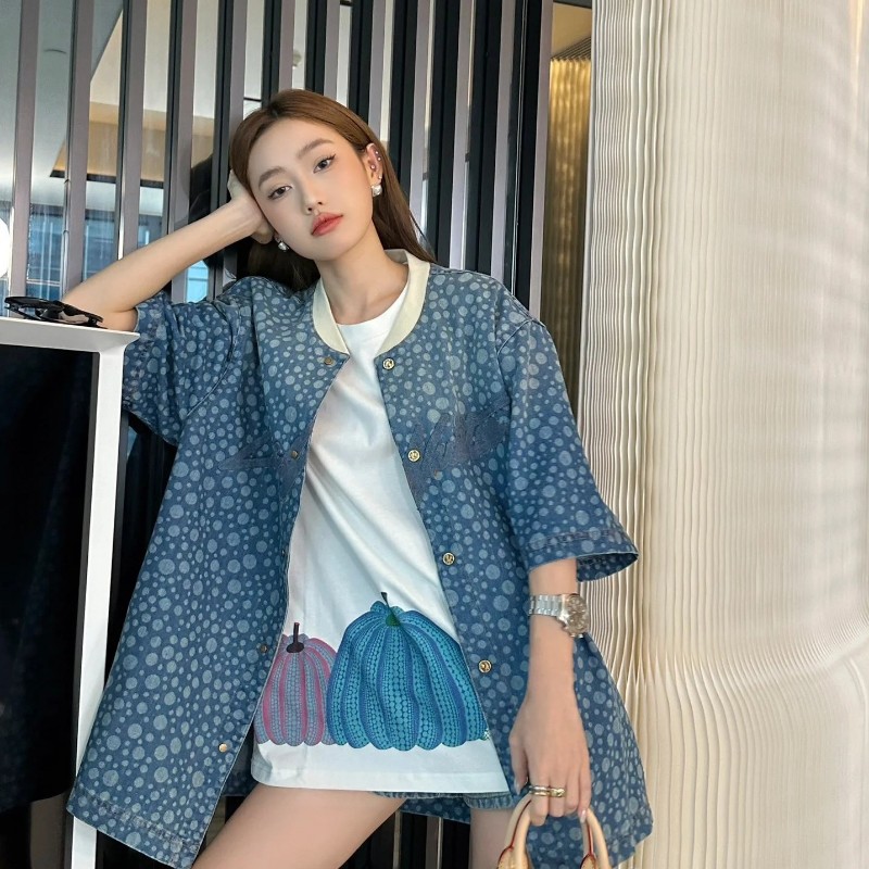 莉亞精品♡LV草間彌生聯名點點牛仔短袖襯衫 尺碼L-3