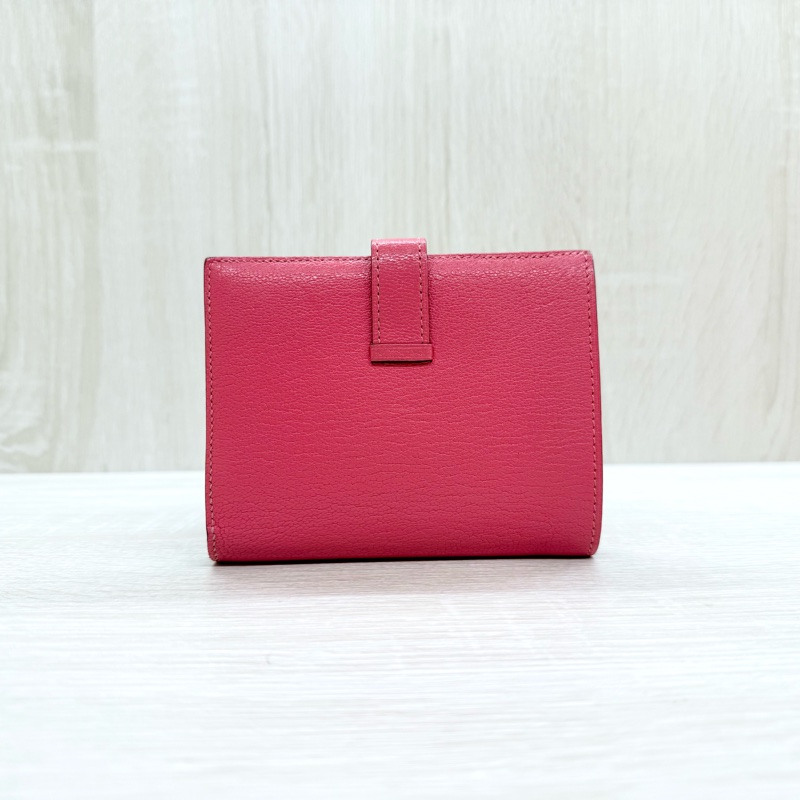 HERMES U5唇膏粉色山羊皮金釦H短夾-1