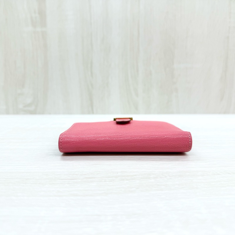 HERMES U5唇膏粉色山羊皮金釦H短夾-4