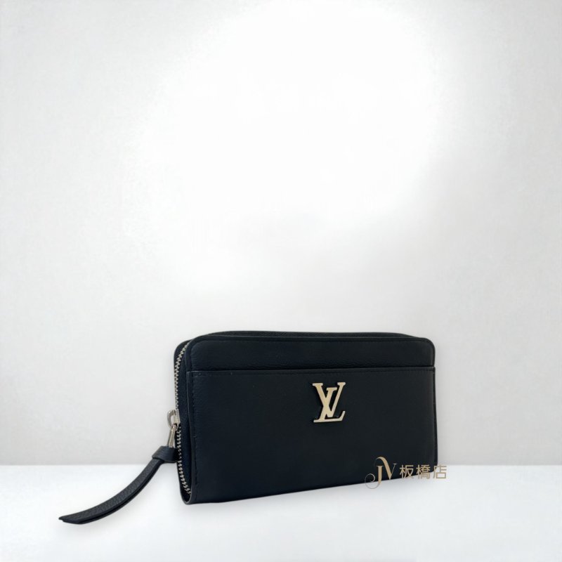 LV 皮夾 Lockme 黑牛皮銀釦拉鍊長夾 M62622-1