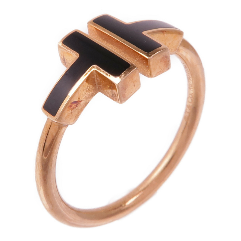 TIFFANY＆CO 18K玫瑰金Black Onyx Wire Ring縞瑪瑙戒指US#7.5-0