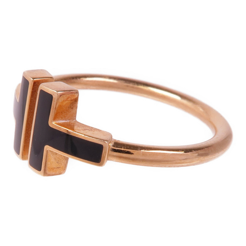 TIFFANY＆CO 18K玫瑰金Black Onyx Wire Ring縞瑪瑙戒指US#7.5-2