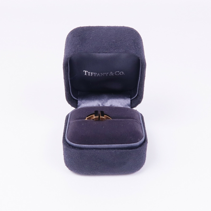 TIFFANY＆CO 18K玫瑰金Black Onyx Wire Ring縞瑪瑙戒指US#7.5-6