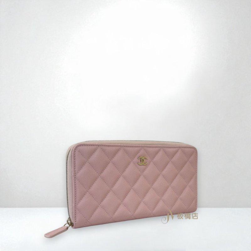CHANEL 櫻花粉荔枝皮ㄇ拉長夾-2