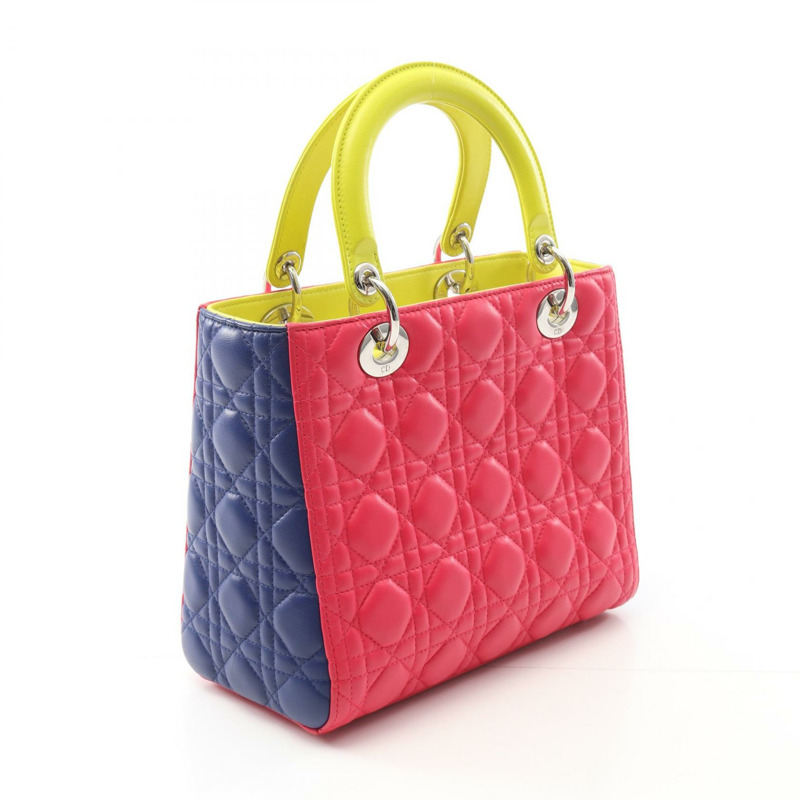 Christian Dior Dior LADY Cannage 2Way 單肩包 手提包 皮革 粉紅色 黃色 藍色-1