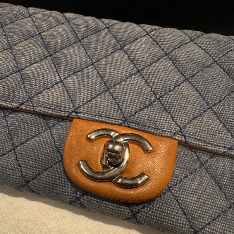 🎉降價🎉Chanel 水洗單寧布肩背口蓋包-藍-4