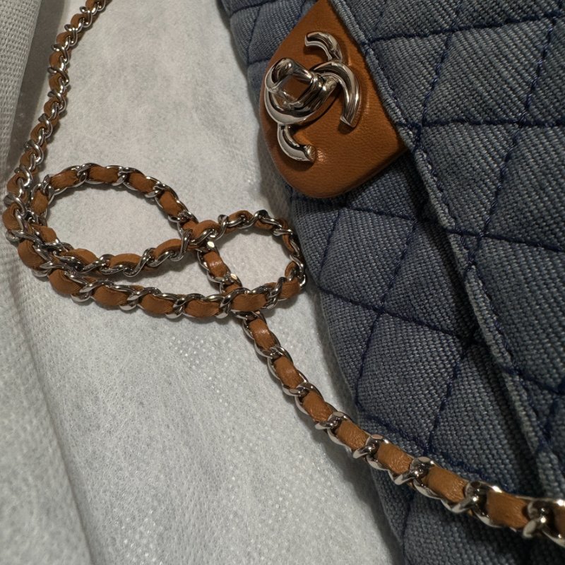 🎉降價🎉Chanel 水洗單寧布肩背口蓋包-藍-6