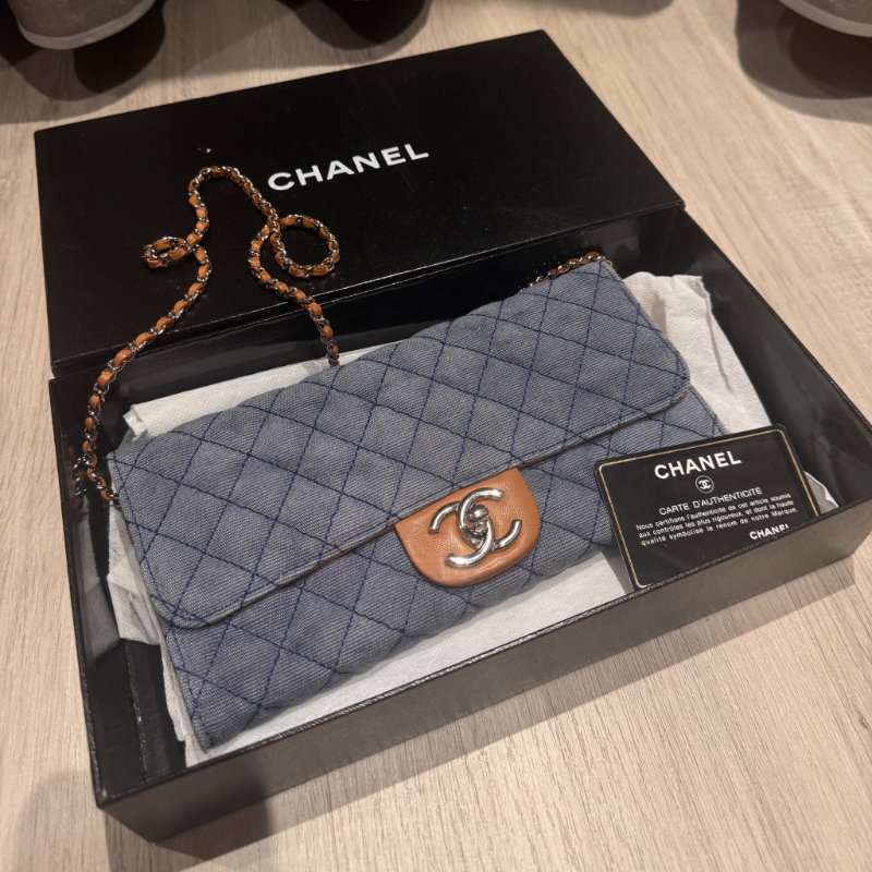 🎉降價🎉Chanel 水洗單寧布肩背口蓋包-藍-10