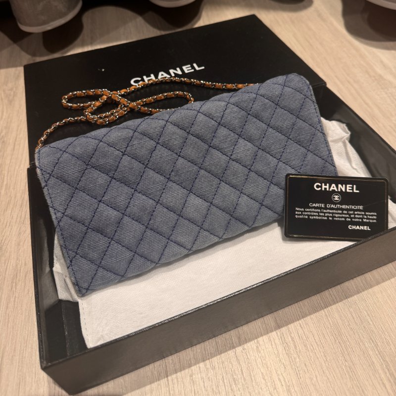 🎉降價🎉Chanel 水洗單寧布肩背口蓋包-藍-11