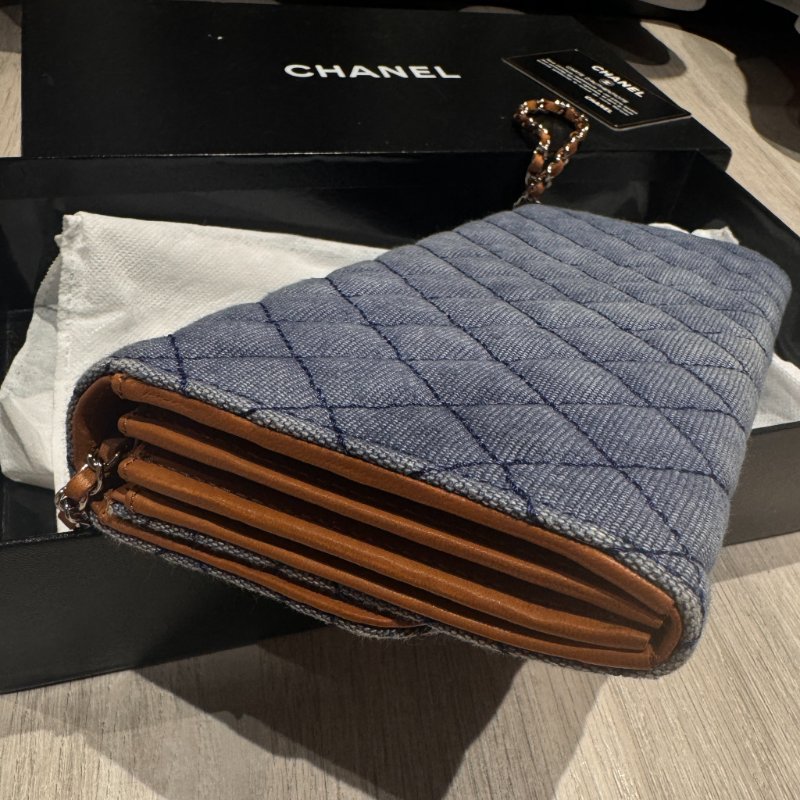 🎉降價🎉Chanel 水洗單寧布肩背口蓋包-藍-13