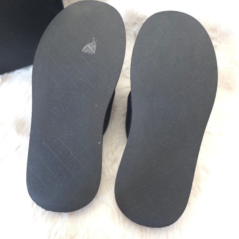 Chanel 交叉厚底拖鞋 黑金 38 二手-5