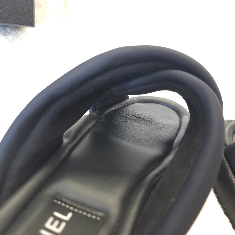 Chanel 交叉厚底拖鞋 黑金 38 二手-8